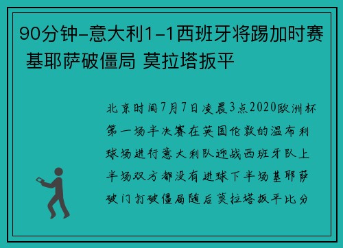 90分钟-意大利1-1西班牙将踢加时赛 基耶萨破僵局 莫拉塔扳平