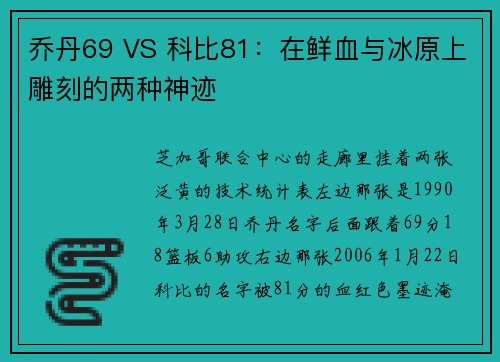 乔丹69 VS 科比81：在鲜血与冰原上雕刻的两种神迹